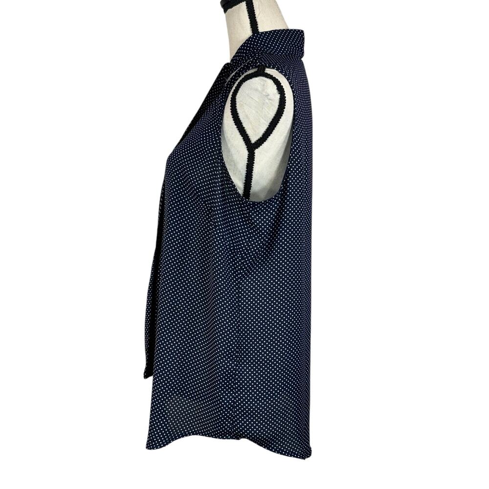Adrianna Papell Large Top Sleeveless Lightweight Polka Dot Tie Scarf V-Neck Navy - Picture 5 of 8